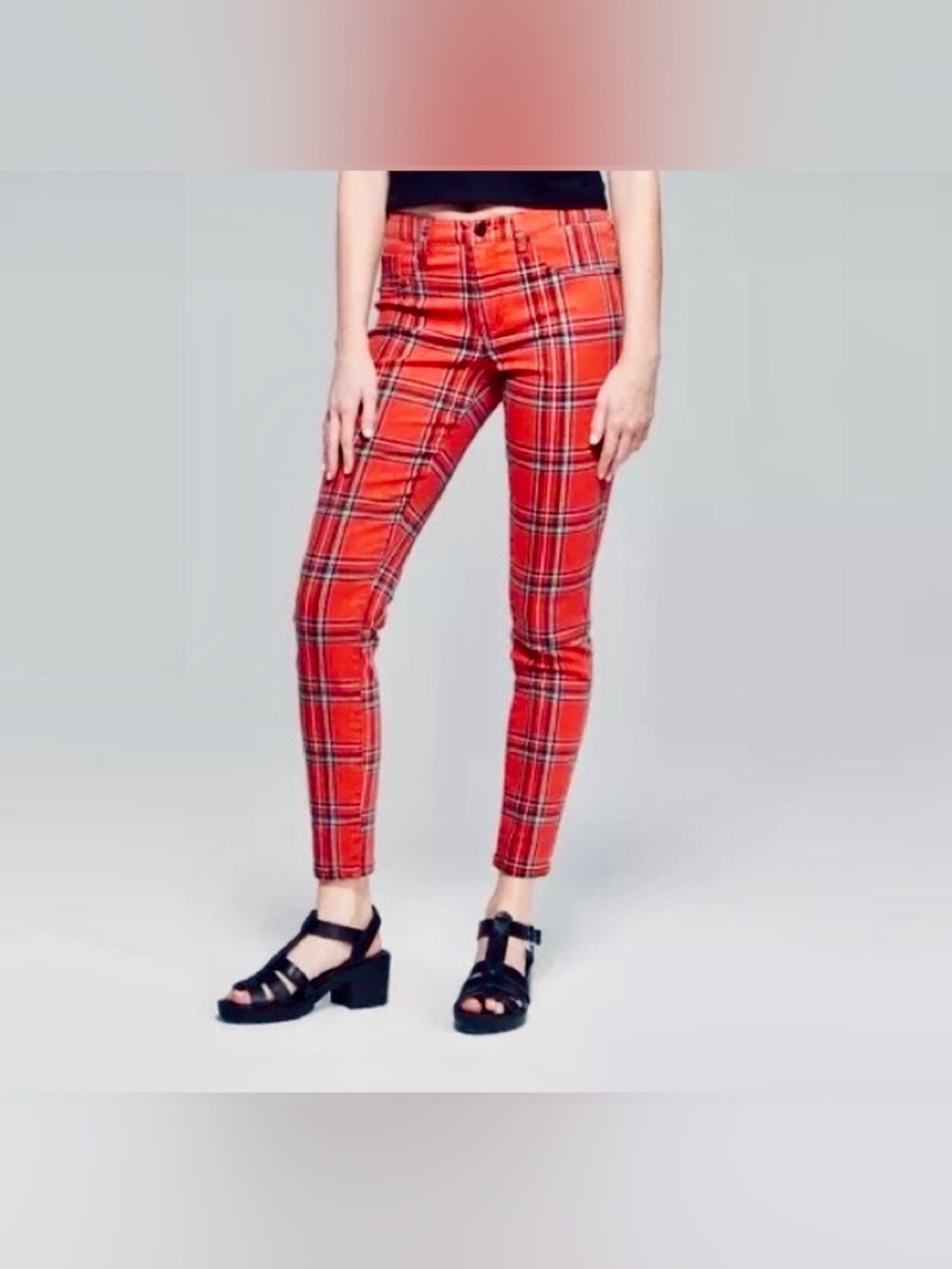Punk Skinny Jeans Red Plaid - Size 10 - a must for any discerning punk